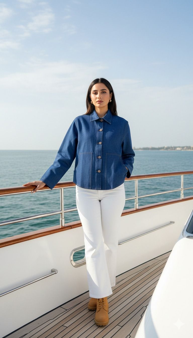 Women's Denim Shacket in Bue