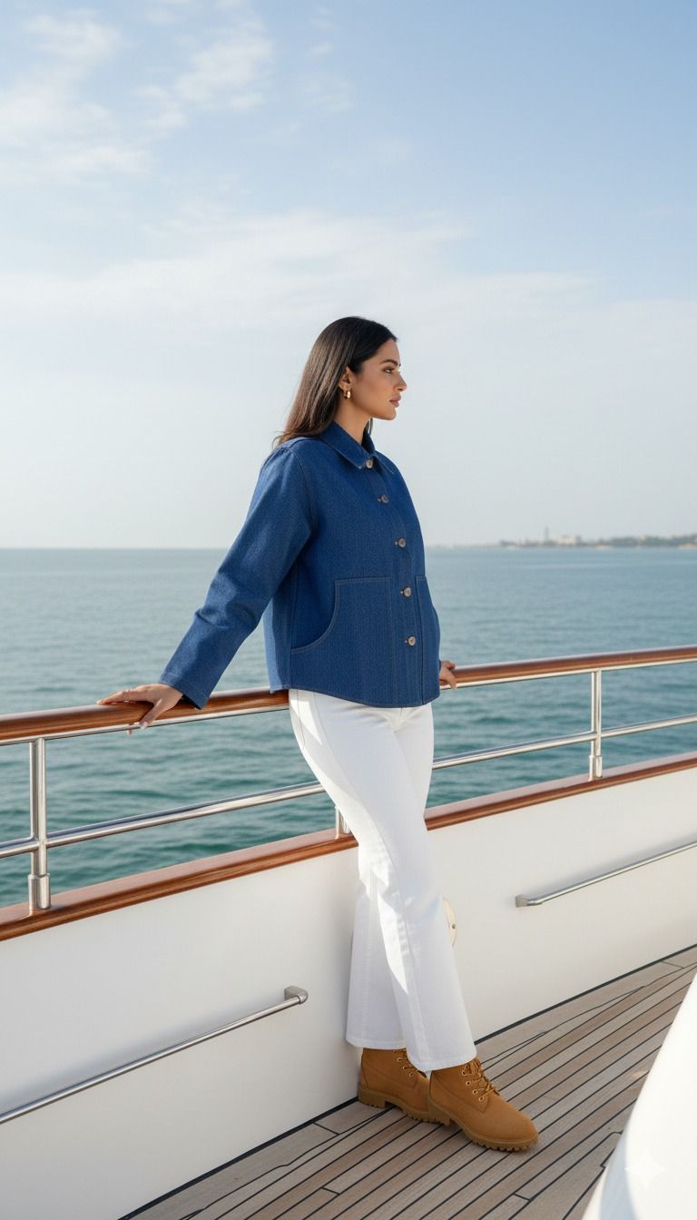 Women's Denim Shacket in Bue