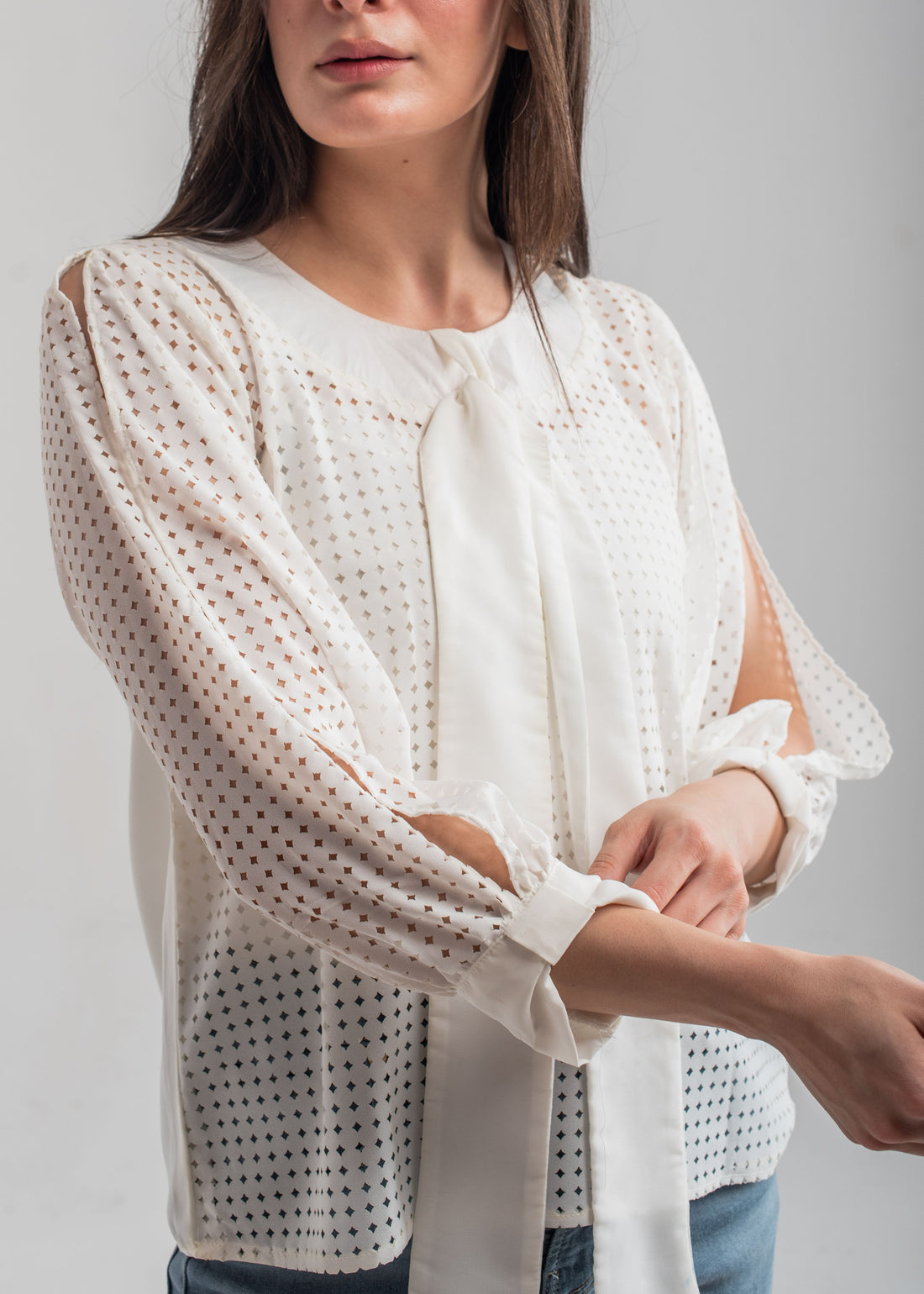 Women's White Laser Cut Top