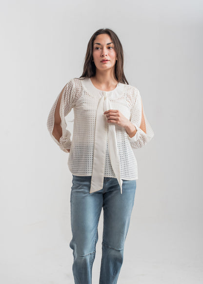 Women's White Laser Cut Top