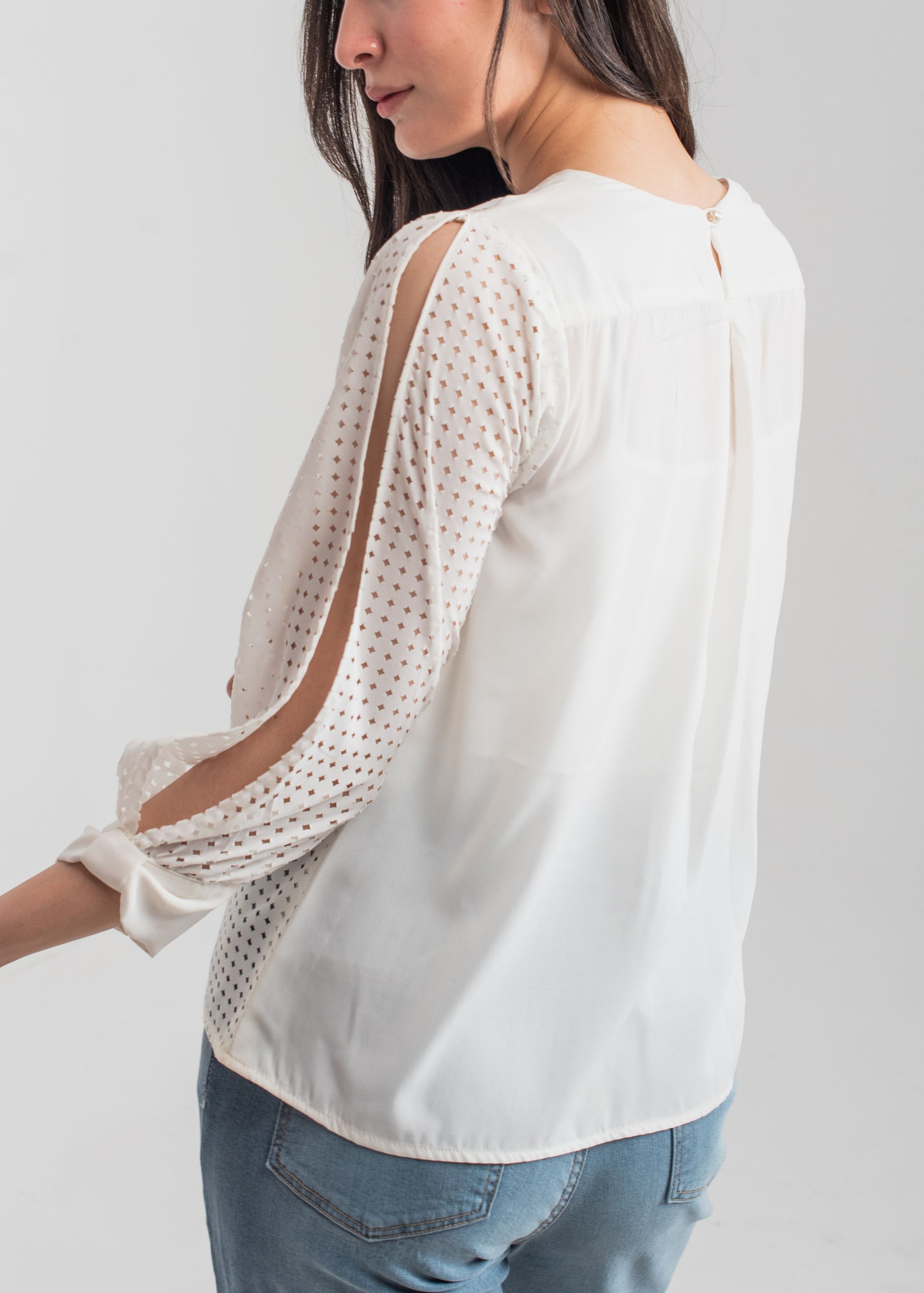 Women's White Laser Cut Top