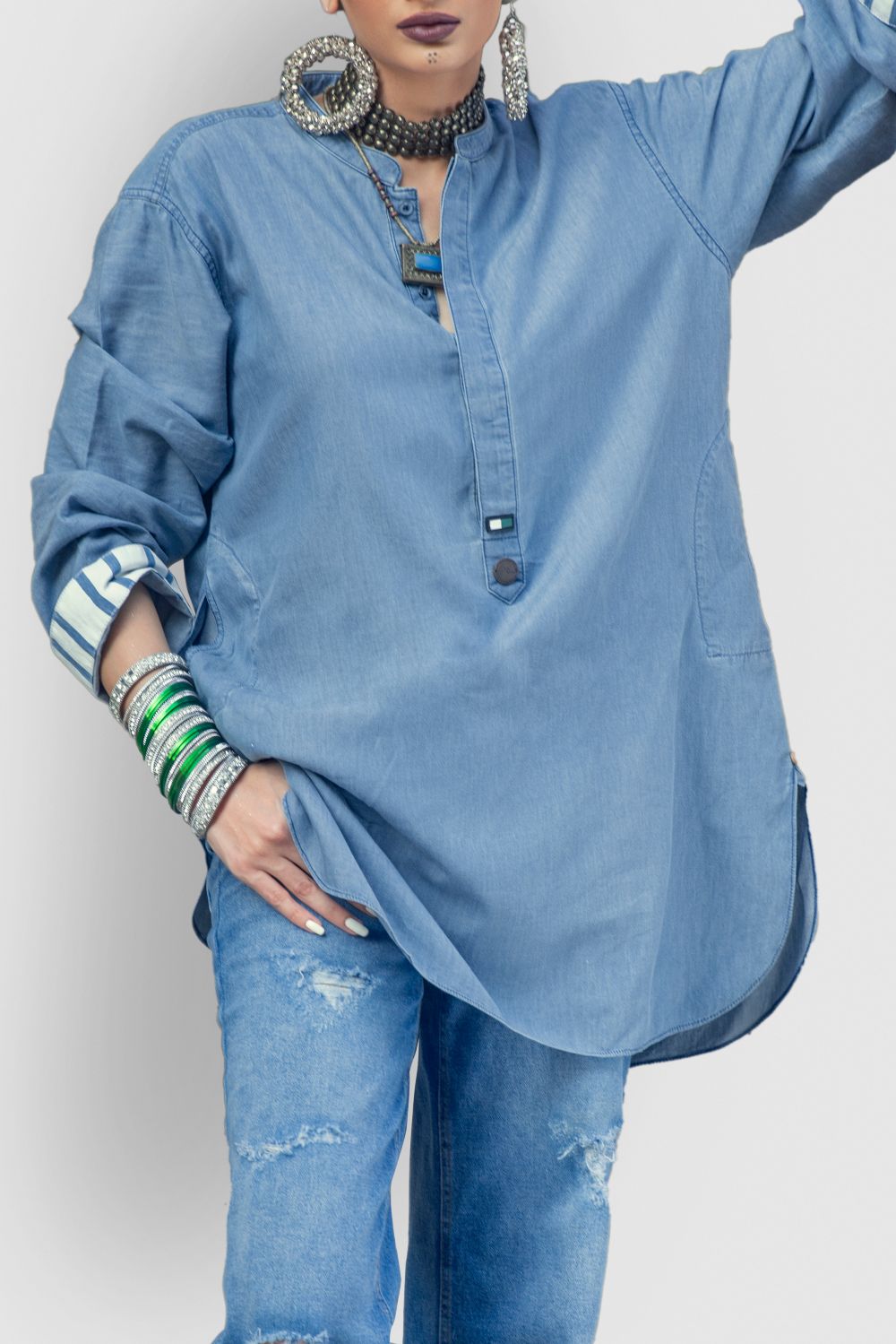 Denim Fusion Kurta –For Her