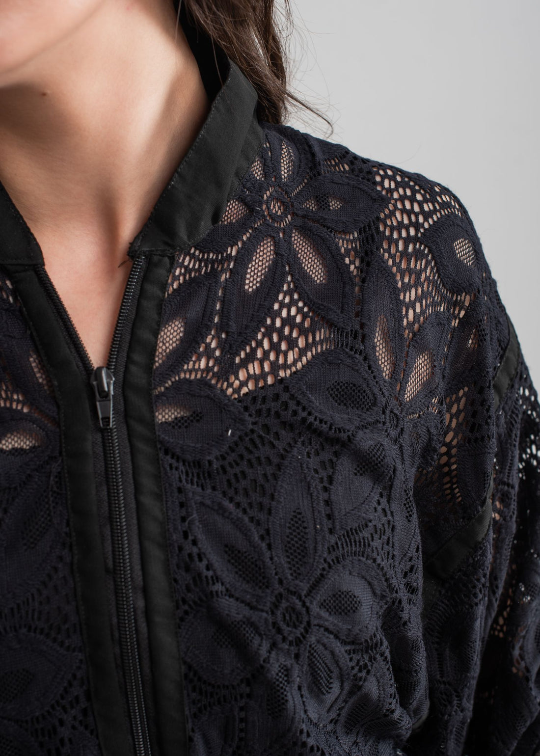 Black Zip Up Lace Blouse 