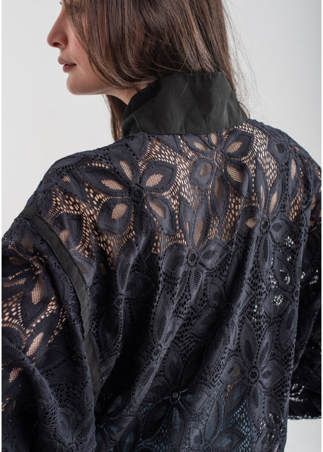 Black Zip Up Lace Blouse 