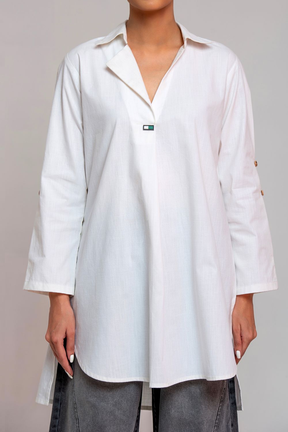 White Dual Pleat Mid Tunic