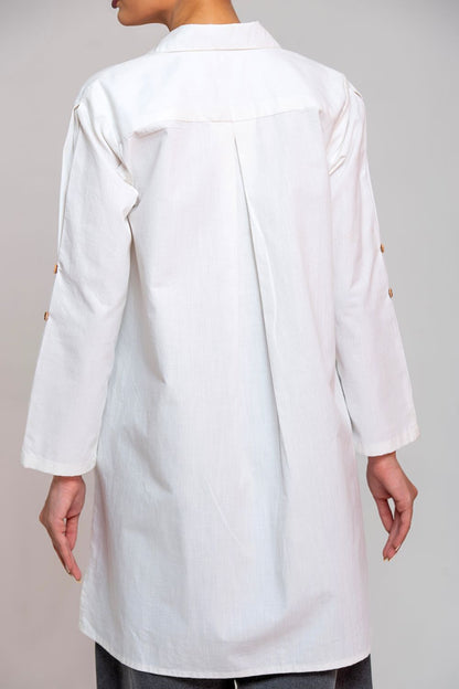 White Dual Pleat Mid Tunic