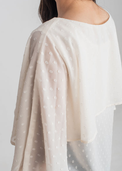 Ivory Texured Layered Wing Top