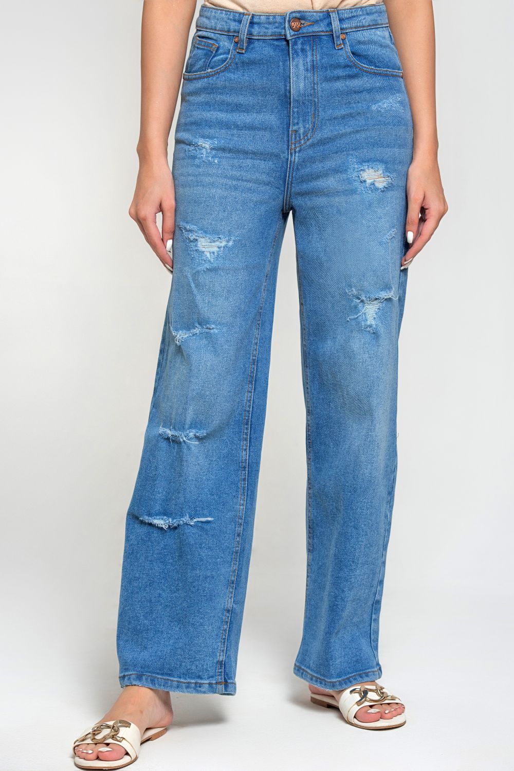 Ripped & Repair Blue Jeans –For Her