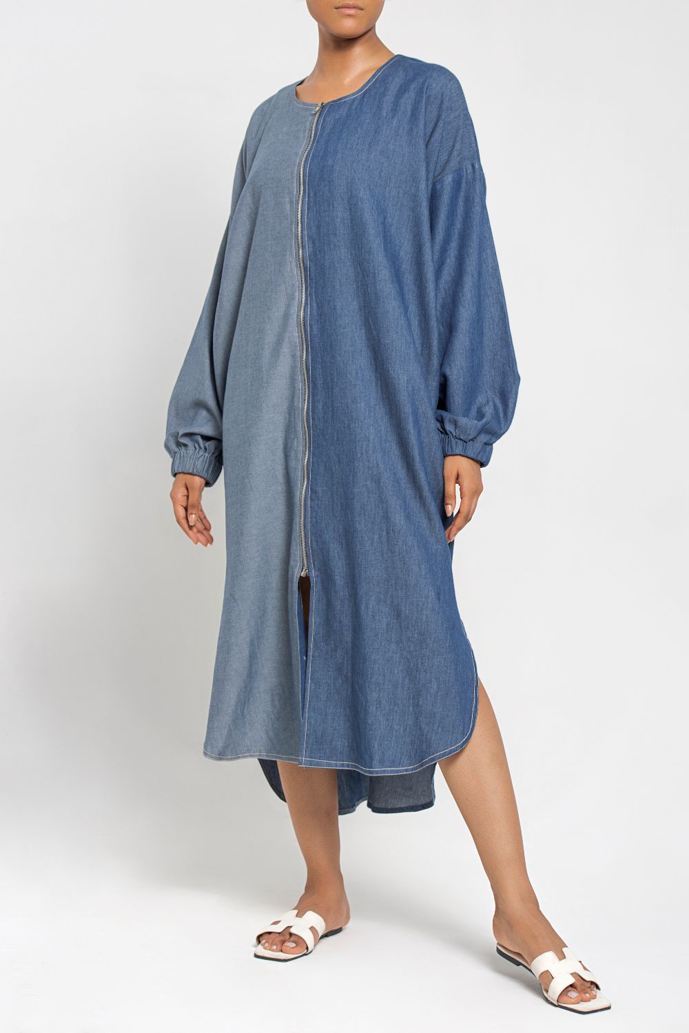 Two-toned zipper front long Tunic