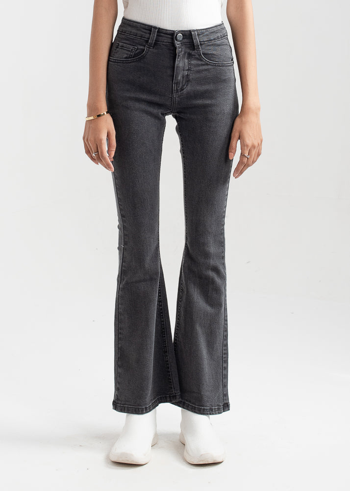 Mid Rise Bootcut Denim Jeans (Charcoal Grey) ( POLEDENCER )