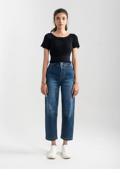 Dark Blue Pleat Jeans