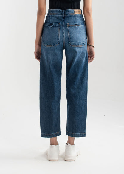 Dark Blue Pleat Jeans