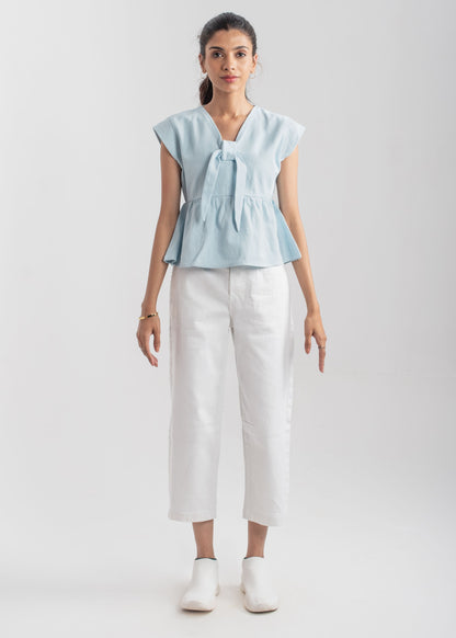 Peplum Bow Top - Pastel Blue