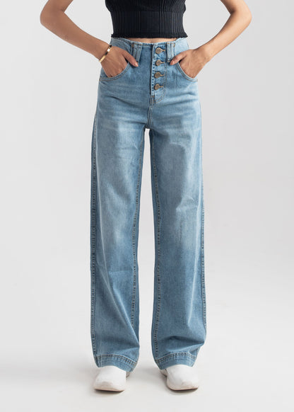 Wide Leg button jeans (Light Blue)