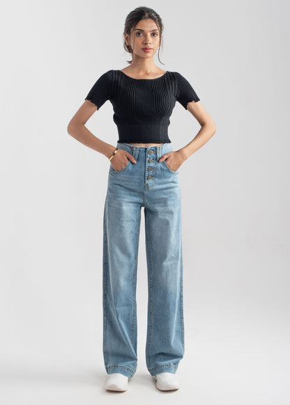 Wide Leg button jeans (Light Blue)