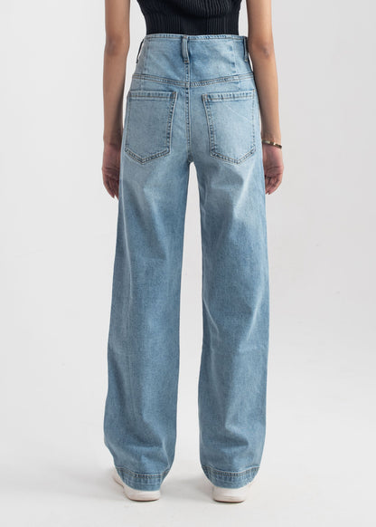 Wide Leg button jeans (Light Blue)