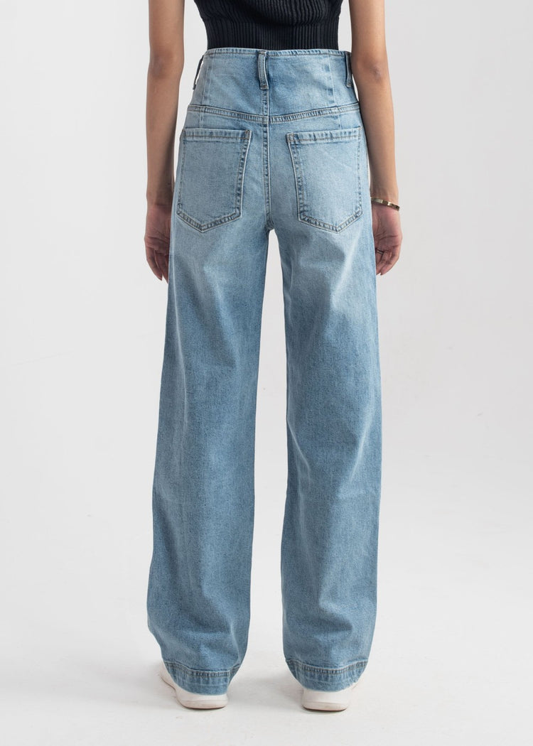 Light Blue Wide Leg button jeans