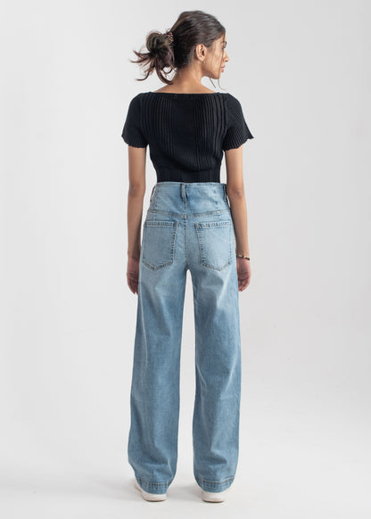 Wide Leg button jeans (Light Blue)