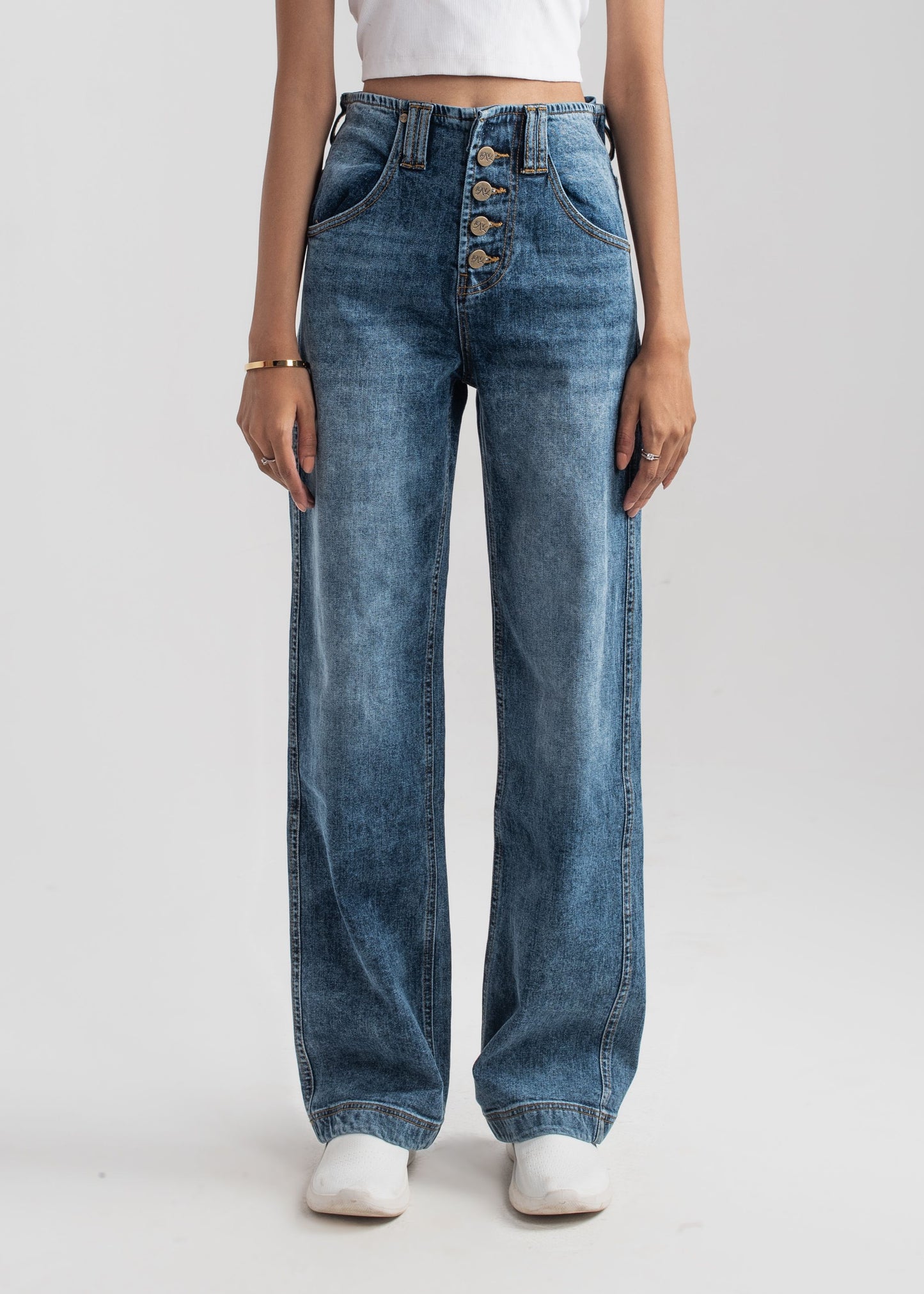 Wide Leg button jeans (Dark Blue)