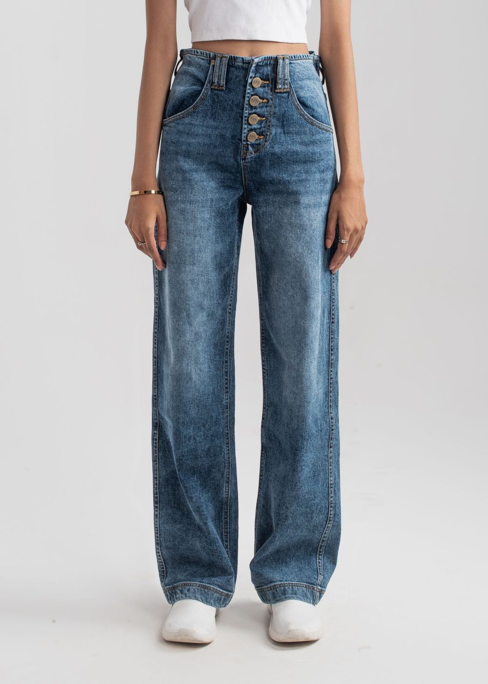 Dark Blue Wide Leg button jeans
