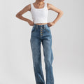 Dark Blue Wide Leg button jeans