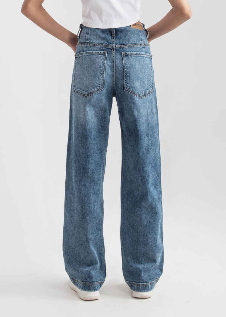 Dark Blue Wide Leg button jeans