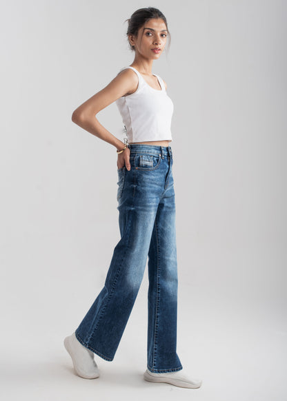 Wide Leg button jeans (Dark Blue)