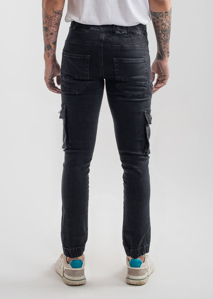 Black Cargo Denim Joggers