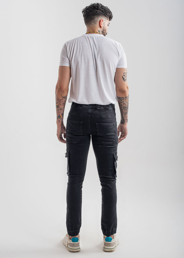 Black Cargo Denim Joggers