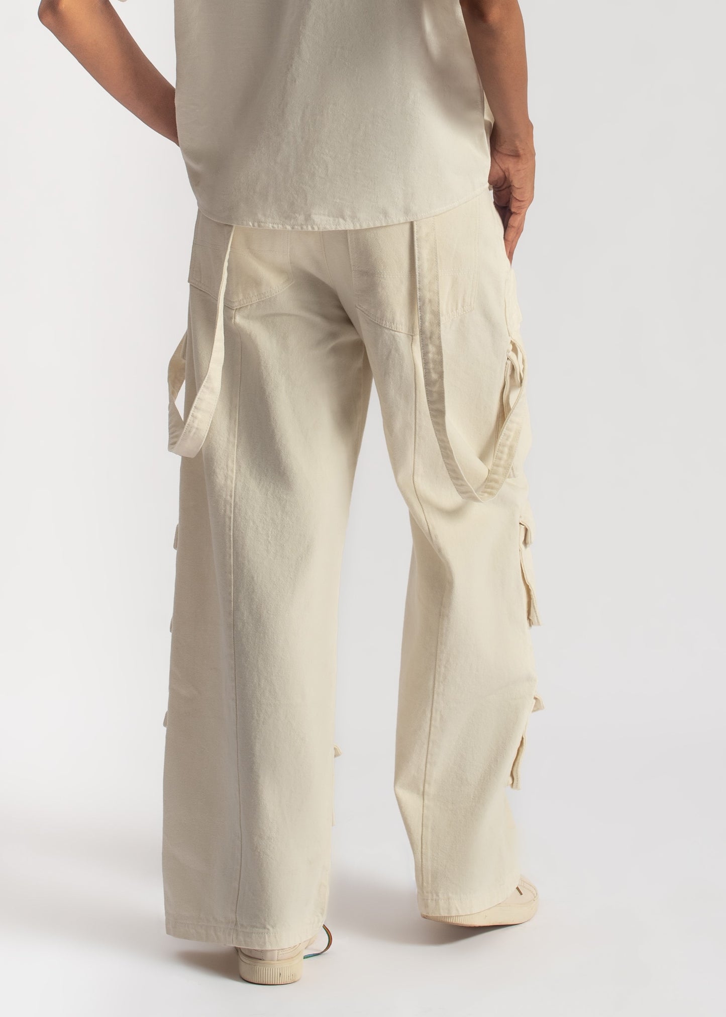 White Utility Cargo Jeans-Multipocket