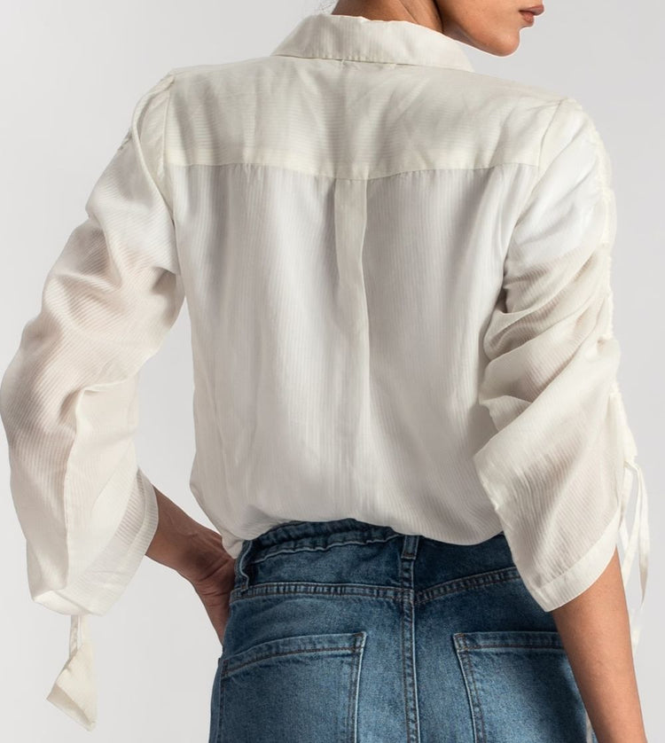 White Shirt with Stringed Sleeves