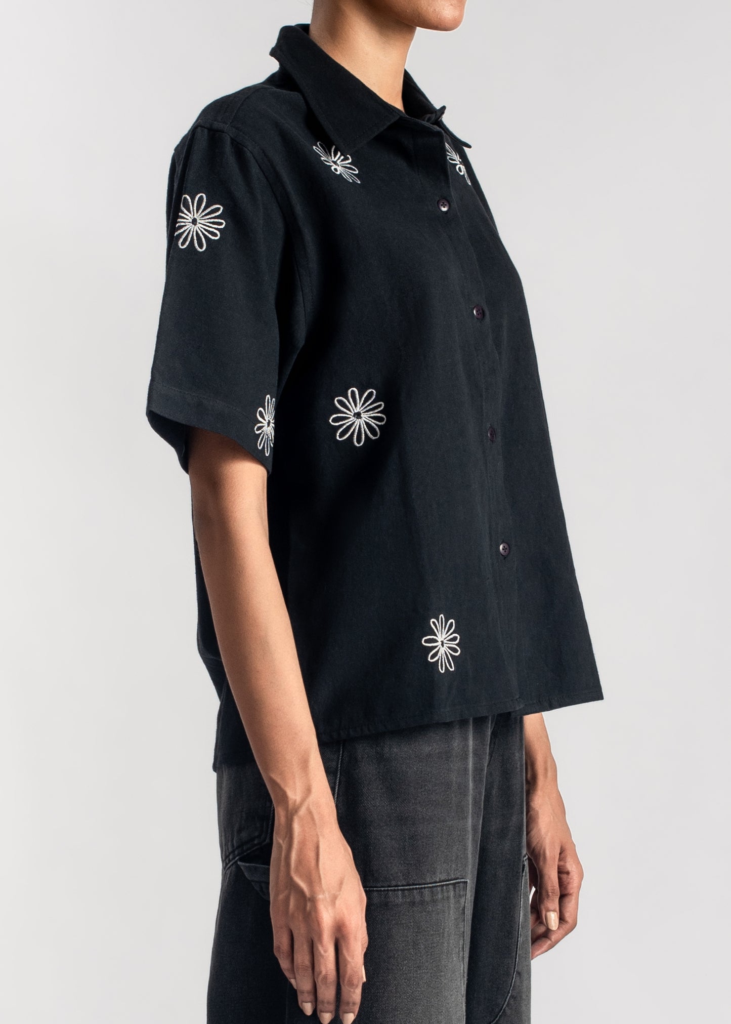 Black Embroidered Boxy Shirt