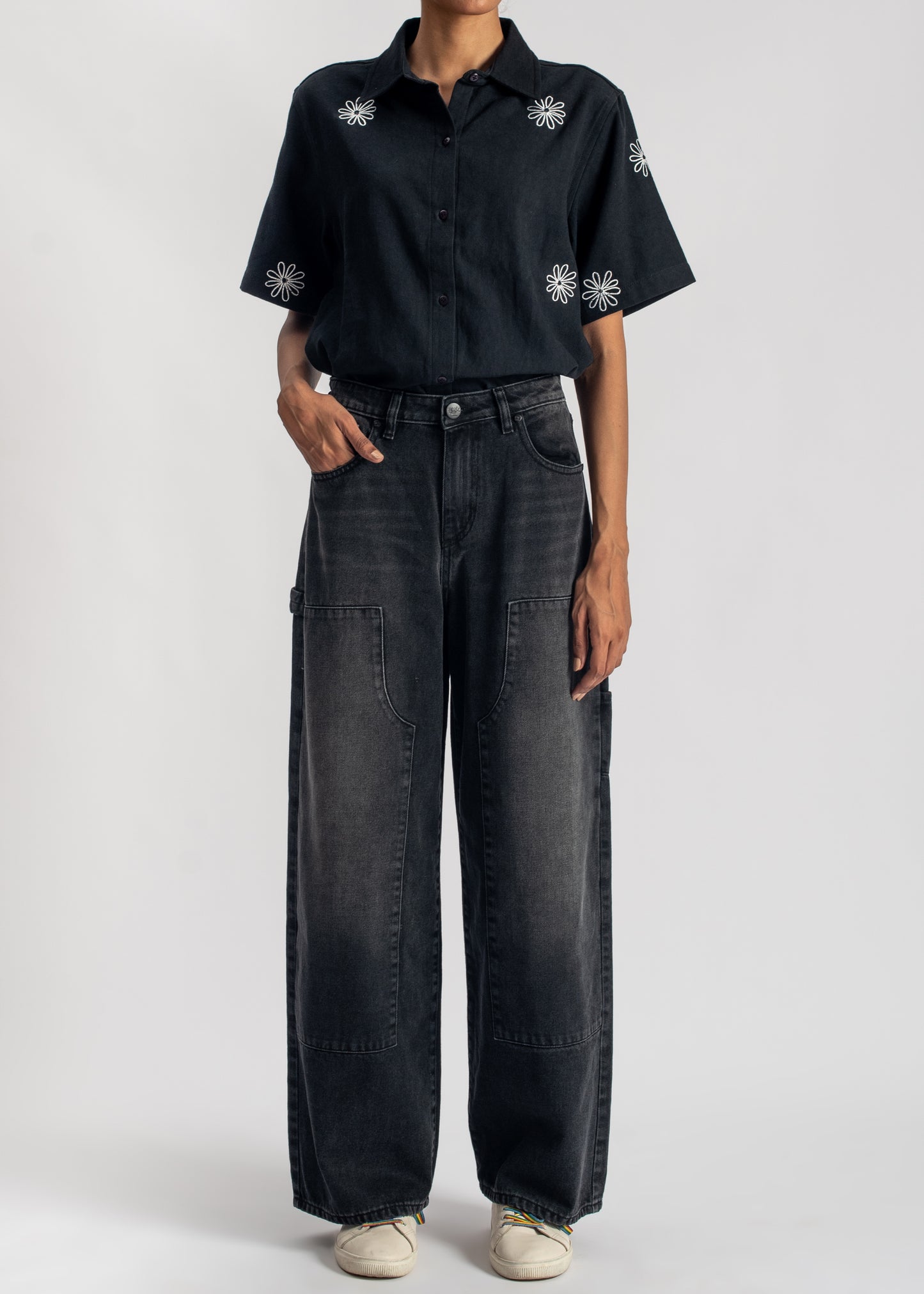 Black Embroidered Boxy Shirt