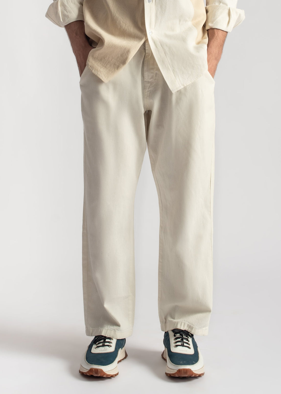 Beige Urban Pleat Relaxed Jeans