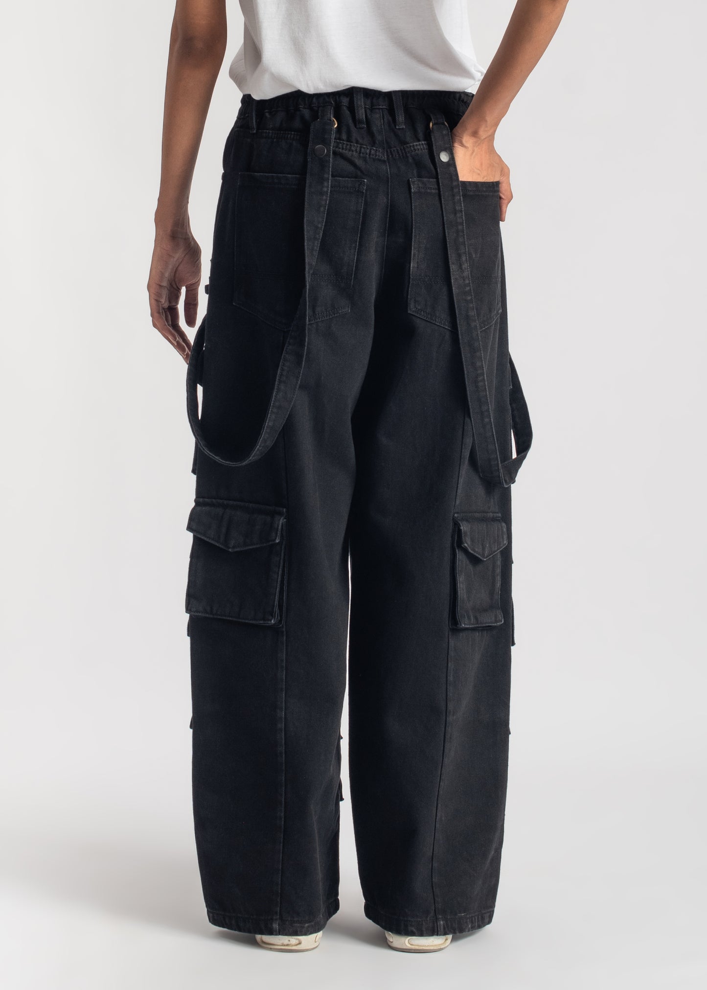 Black Utility Cargo Jeans-Multipocket