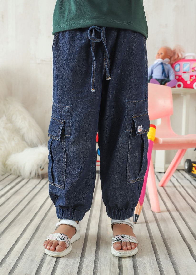 Girl's Cargo Jeans in Dark Blue