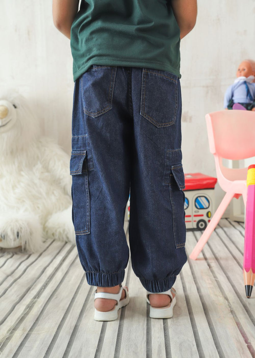 Girl's Cargo Jeans in Dark Blue