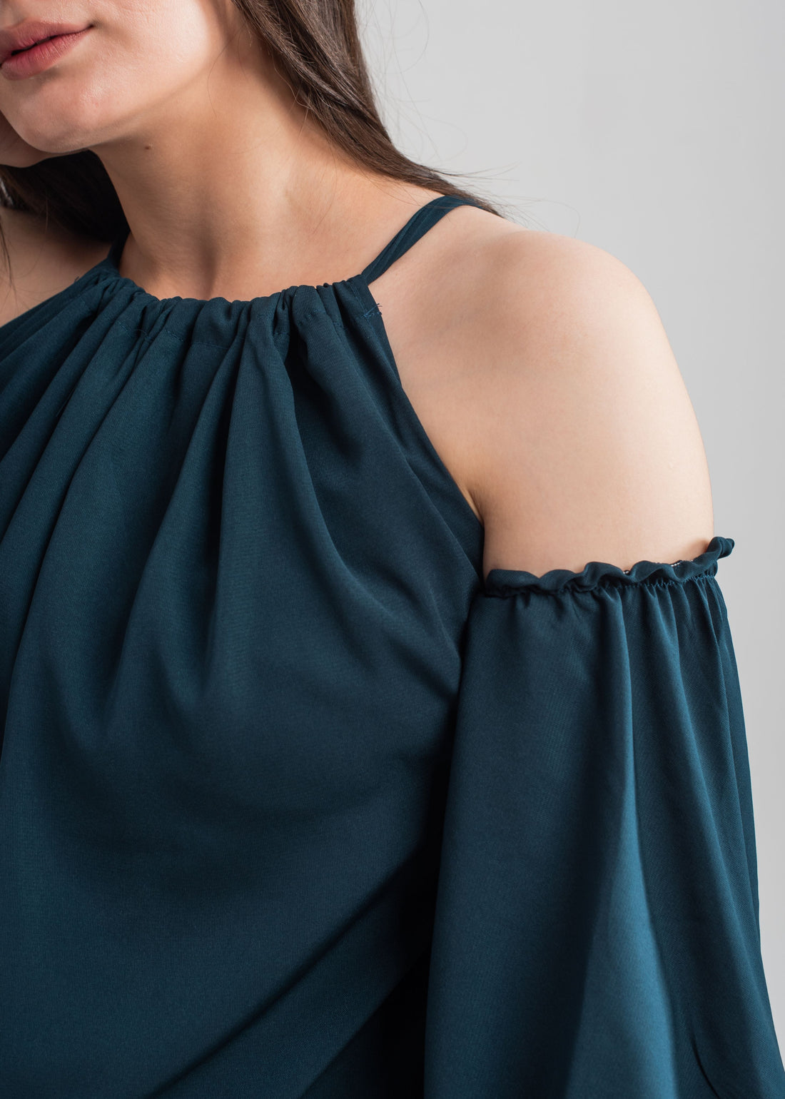 Women's Halter Top in Dark Teal with a Strawstring Knot Detailing