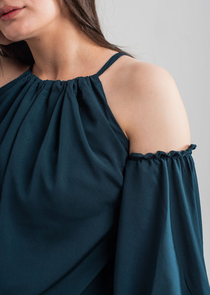 Women's Halter Top in Dark Teal with a Strawstring Knot Detailing