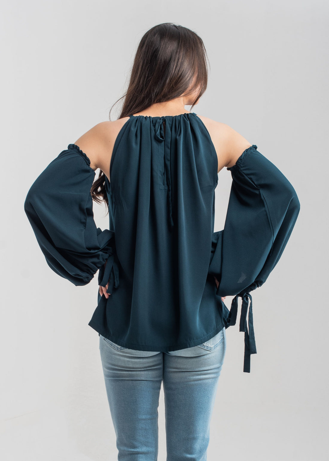 Women's Halter Top in Dark Teal with a Strawstring Knot Detailing