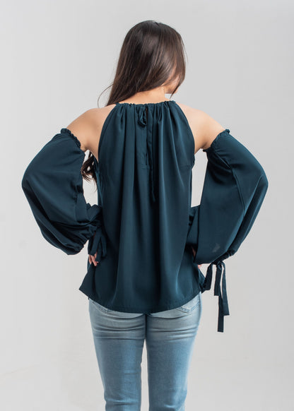 Women's Halter Top in Dark Teal with a Strawstring Knot Detailing