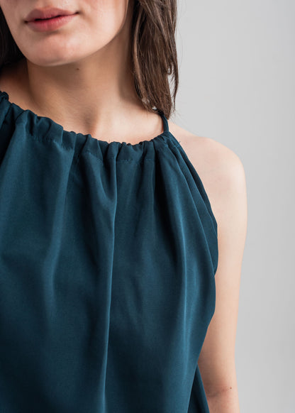 Women's Halter Top in Dark Teal with a Strawstring Knot Detailing