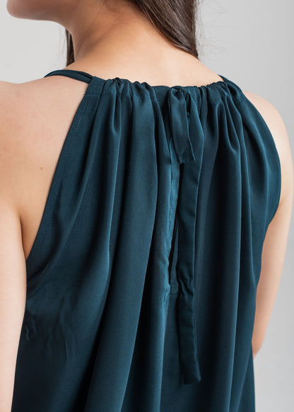 Women's Halter Top in Dark Teal with a Strawstring Knot Detailing