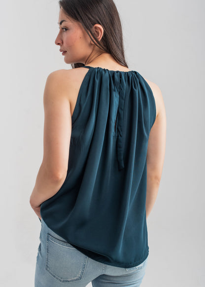 Women's Halter Top in Dark Teal with a Strawstring Knot Detailing