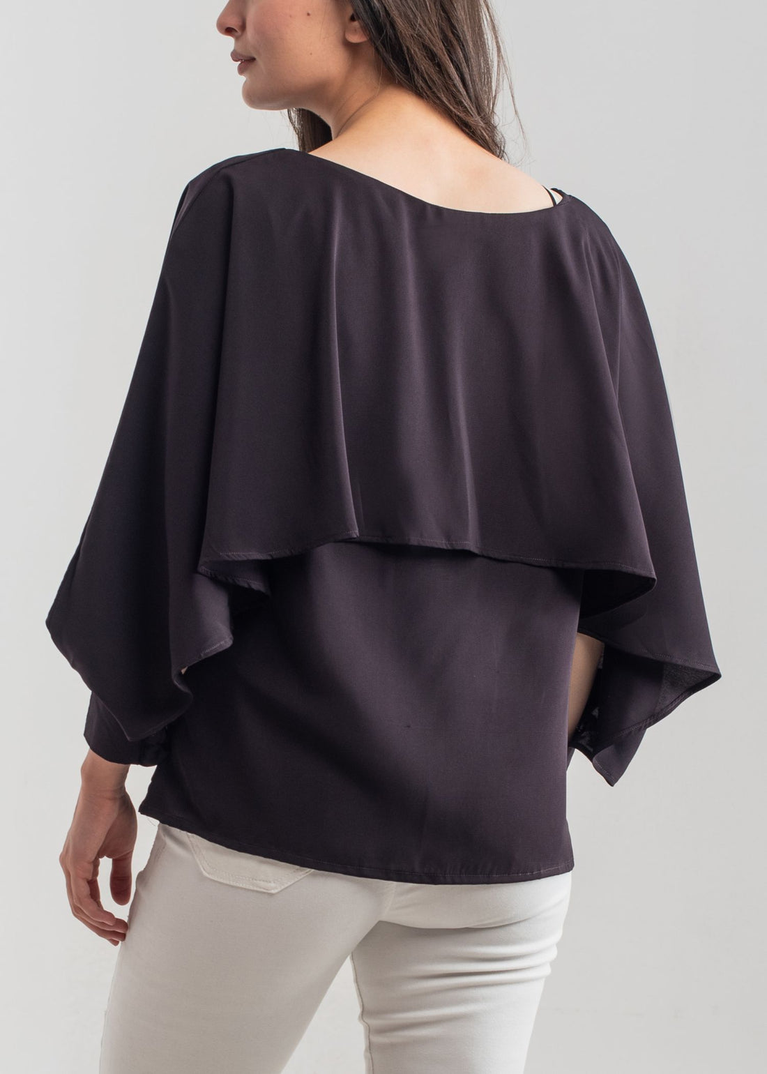 Women's Wing Top in deep purple featuring a layered, long-sleeved top with a round neckline