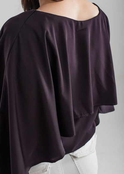 Women's Wing Top in deep purple featuring a layered, long-sleeved top with a round neckline