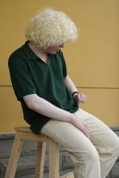 Emerald Green Knitted Polo Shirt for Men