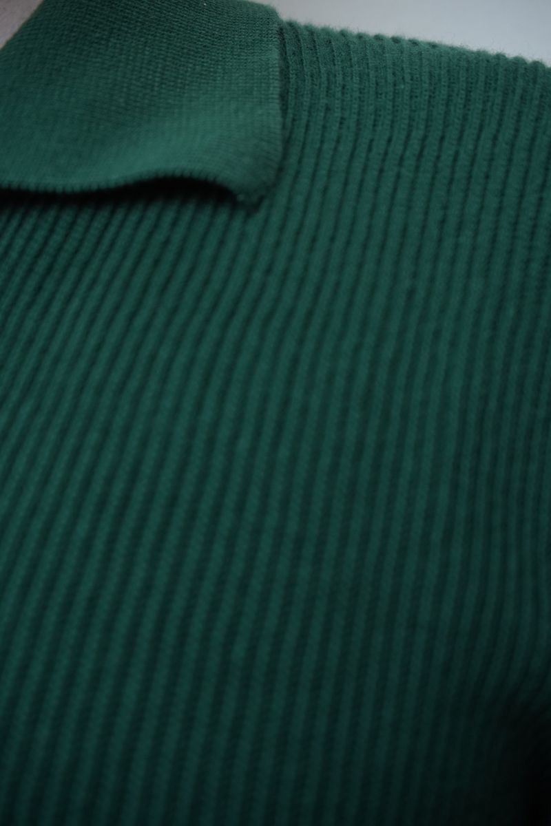 Zoomed in View of Emerald Green Knitted Polo Shirt for Men 