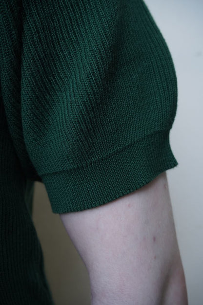 Close-up of Dark Green Knitted Polo Shirt for Men