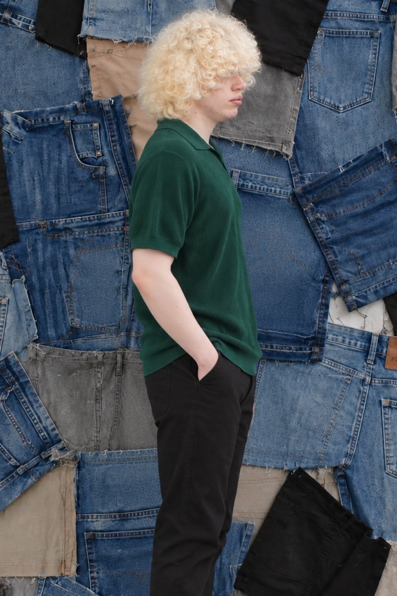 Side View of Emerald Green Knitted Polo Shirt for Men